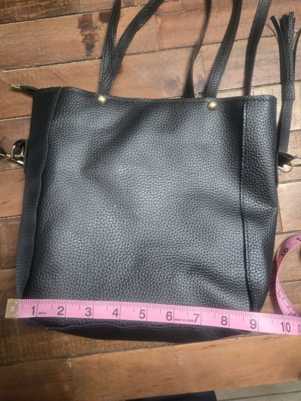 Jingpin 3pc Bag Set Black Pebbled Faux Leather Tote Matching Wallets‎
